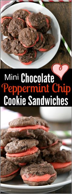 Mini Chocolate Peppermint Chip Cookie Sandwiches