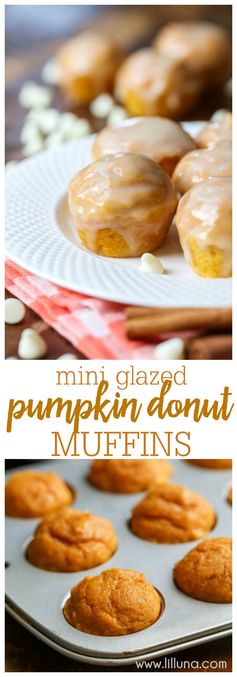 Mini Glazed Pumpkin Donut Muffins