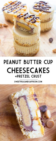 Mini Peanut Butter Cup Cheesecakes with a Pretzel Crust