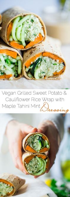 Mint Grilled Sweet Potatoes with Tahini Cauliflower Rice Wrap