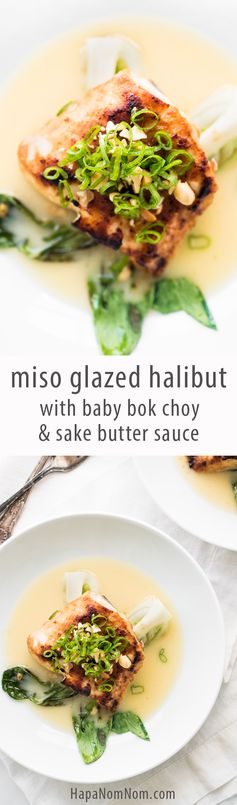 Miso Glazed Halibut with Baby Bok Choy and a Sake Butter Sauce