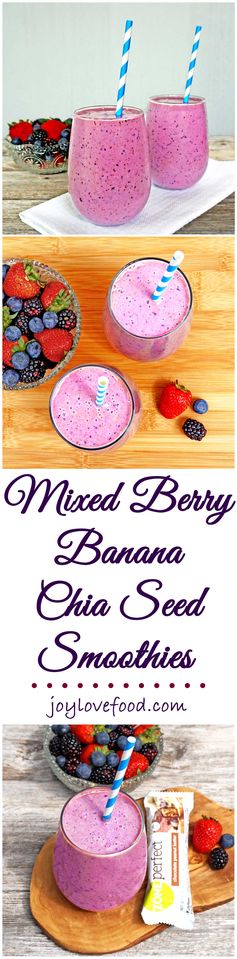 Mixed Berry Banana Chia Seed Smoothies