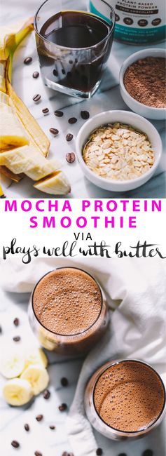 Mocha protein smoothie with iced coffee & oats