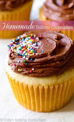 Moist Yellow Cupcakes with Milk Chocolate Frosting