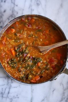 Moroccan Red Lentil Soup with Chard