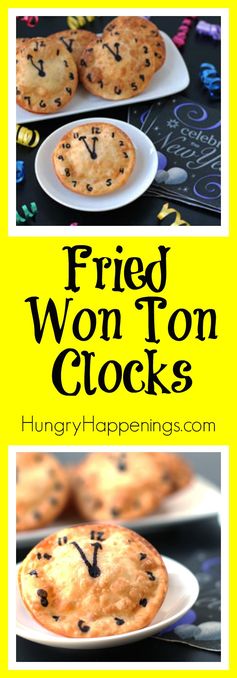 New Year's Eve Appetizer - Cheese Filled Fried Won Ton Clocks