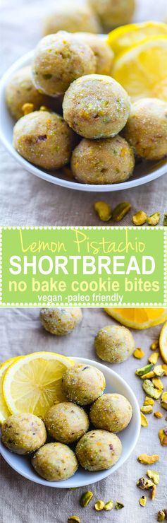 No Bake Lemon Pistachio Shortbread Cookie Bites (Gluten Free, Vegan, Paleo Friendly