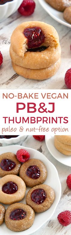 No-bake PB&J Thumbprint Cookies (vegan with paleo / nut-free options