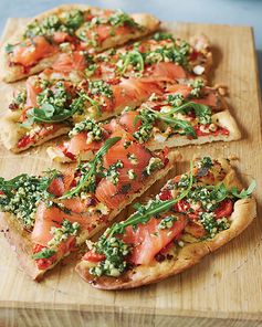 Norwegian Pizza with Smoked Salmon, Goat Cheese, & Herb Oil