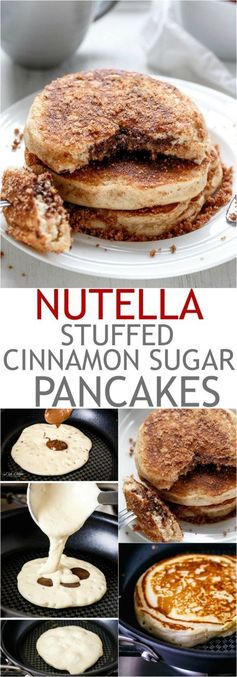 Nutella Stuffed Cinnamon Sugar Donut Pancakes