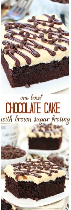 One bowl chocolate cake with brown sugar frosting