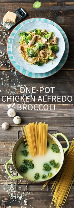 One-Pot Chicken Alfredo with Parmesan, Fresh Oregano, and Broccoli