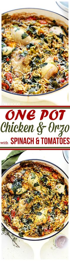 One Pot Chicken and Orzo with Spinach and Tomatoes