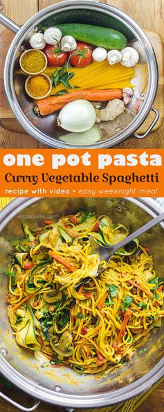 One-Pot Pasta - Curry Masala Spaghetti with Fresh Tomatoes and Courgette (Zucchini