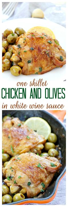 One skillet chicken and olives in white wine sauce