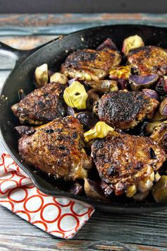 One Skillet Crispy Mediterranean Chicken