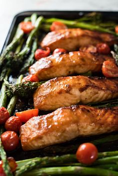 One Tray Spicy Brown Sugar Salmon with Vegetables