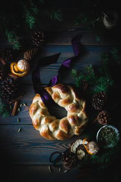 Orange, Vanilla & Cardamom Challah Wreath + White Chocolate Glaze