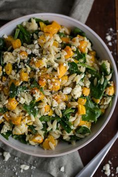 Orzo with Butternut Squash, Spinach & Blue Cheese