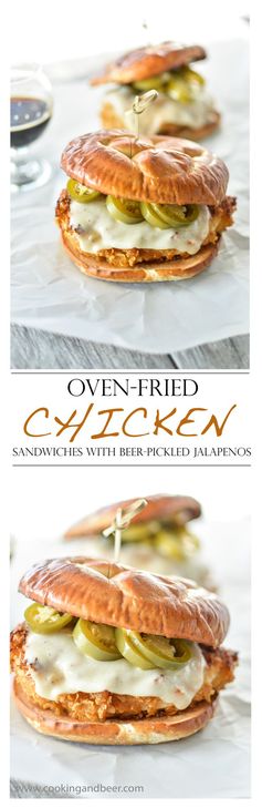 Oven-Fried Chicken Sandwiches with Beer-Picked Jalapeños and Spicy Honey Mustard