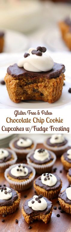 Paleo Chocolate Chip Cookie Cupcakes with Fudge Frosting