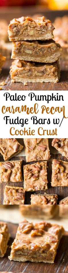 Paleo Pumpkin Caramel Pecan Fudge Bars w/Cookie Crust