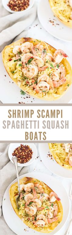 Paleo Shrimp Scampi Spaghetti Squash Boats