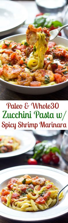 Paleo Zucchini Pasta with Spicy Shrimp Marinara (Whole30