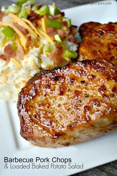 Pan Seared Barbecue Pork Chops with Loaded Baked Potato Salad