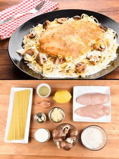 Pan Seared Chicken Scaloppine with angel hair pasta and shallot-mushroom cream