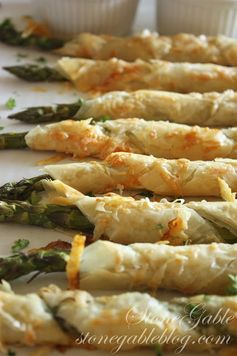 Parmesan asparagus phyllo roll ups with lemon dipping sauce