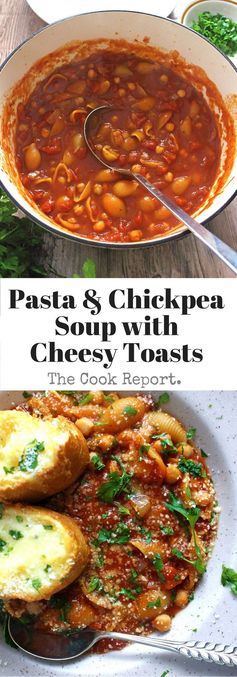 Pasta & Chickpea Soup with Cheesy Toasts