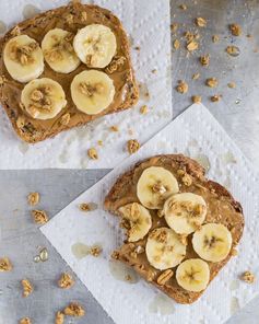 Peanut Butter Banana Toast with Granola and Honey