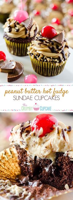 Peanut Butter Hot Fudge Sundae Cupcakes