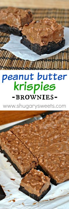 Peanut Butter Krispies Layered Brownies