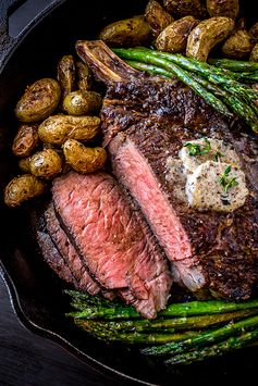 Pepper-Crusted Cowboy Rib Eye with Shiitake Mushroom Butter