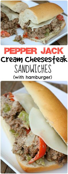 Pepper Jack and Cream Cheesesteak Sandwiches (with hamburger