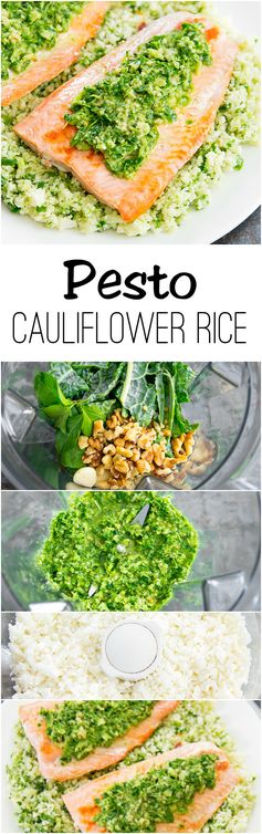 Pesto Cauliflower Rice with Salmon