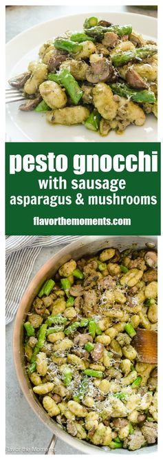 Pesto Gnocchi with Sausage, Asparagus, and Mushrooms