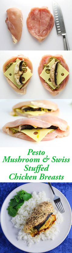 Pesto, Mushroom, and Swiss Stuffed Chicken Breast