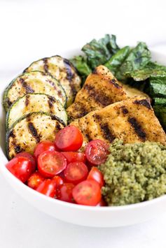 Pesto Quinoa Salad Bowls with Grilled Tofu