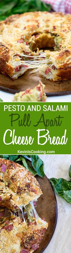 Pesto, Salami Pull Apart Cheese Bread
