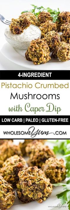 Pistachio Crumbed Mushrooms (Paleo, Low Carb