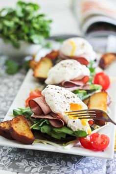 Poached Egg and Smoked Ham over Portobello Mushroom Caps