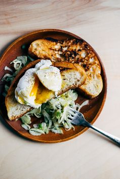 Poached Eggs, Skillet Toast and Jalapeño Fennel Salad