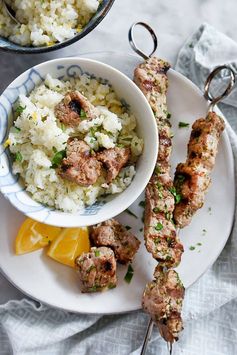 Pork Souvlaki With Lemon Rice