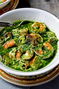 Portuguese Bread and Garlic Soup with Cilantro and Shrimp