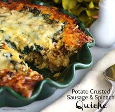 Potato Crusted Sausage And Spinach Quiche