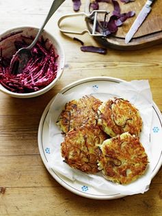 Potato rostis with beetroot horseradish