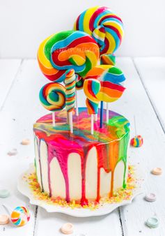 Psychedelic Rainbow Swirl Lollipop Cake